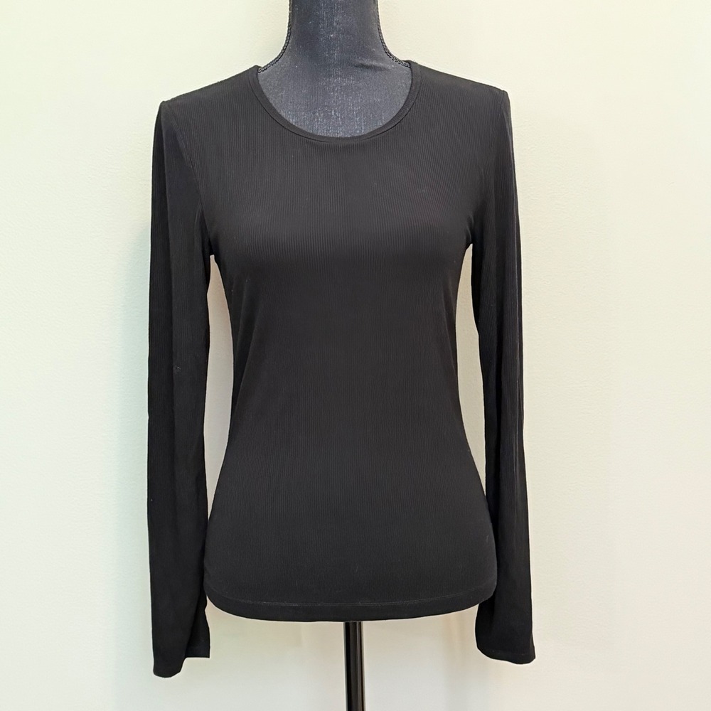 Yogalicious Heavenly Rib Kathleen Long Sleeve Top Builtin Bra Black Women M Yoga